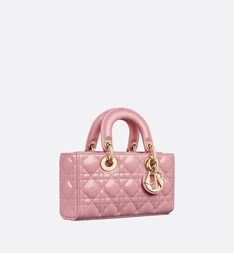 Small Lady D-Joy Bag • Melocoton Pink Glossy Iridescent Cannage Calfskin