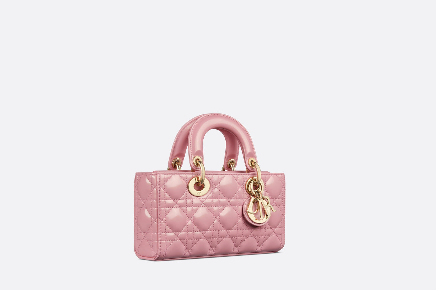 Small Lady D-Joy Bag • Melocoton Pink Glossy Iridescent Cannage Calfskin