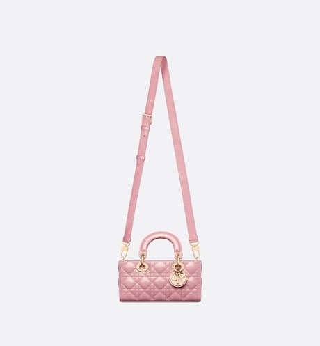 Small Lady D-Joy Bag • Melocoton Pink Glossy Iridescent Cannage Calfskin