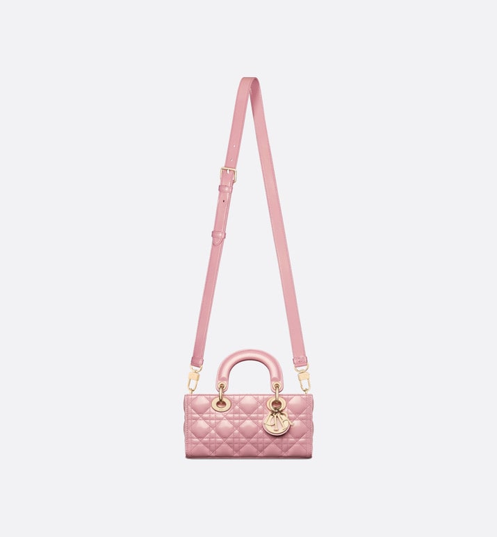 Small Lady D-Joy Bag • Melocoton Pink Glossy Iridescent Cannage Calfskin