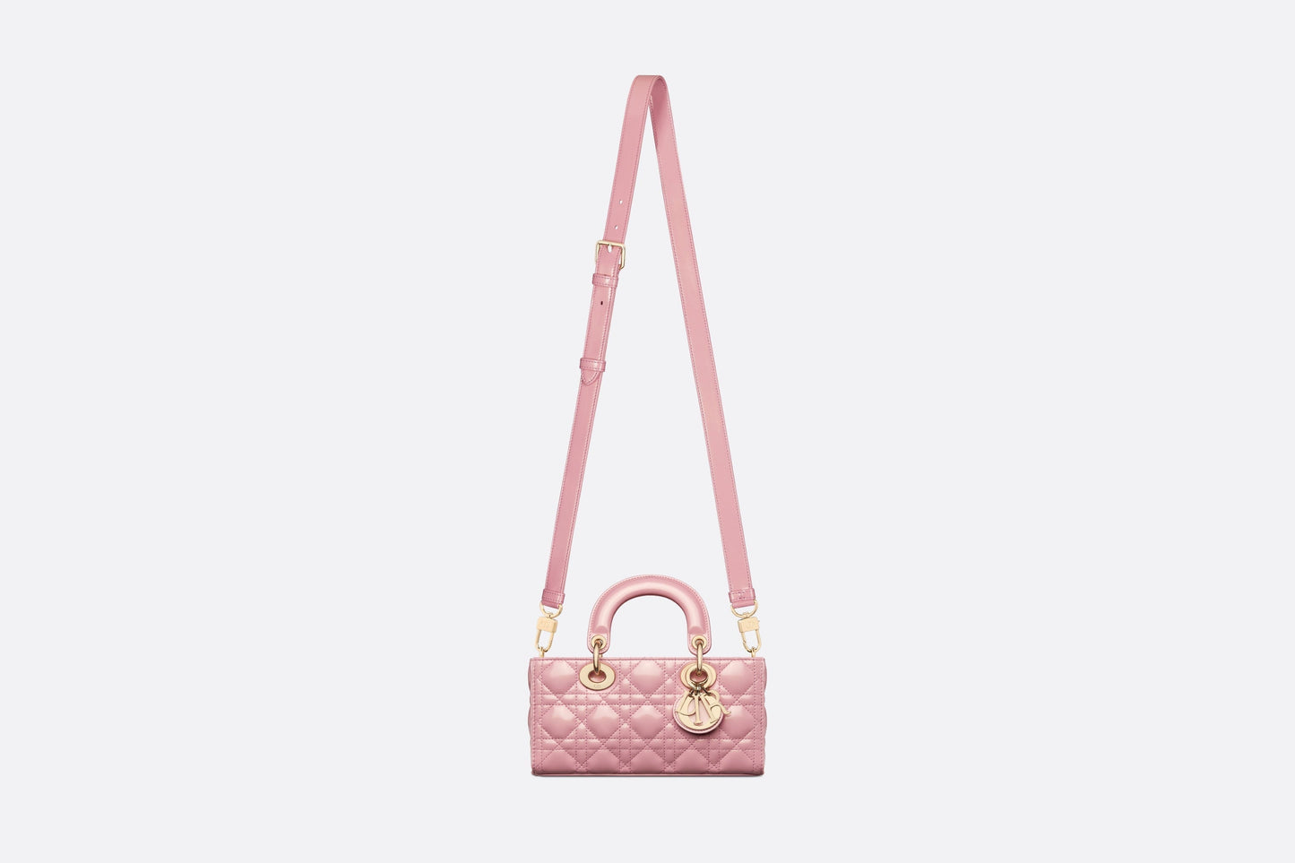 Small Lady D-Joy Bag • Melocoton Pink Glossy Iridescent Cannage Calfskin
