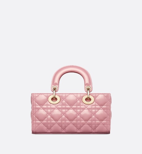 Small Lady D-Joy Bag • Melocoton Pink Glossy Iridescent Cannage Calfskin