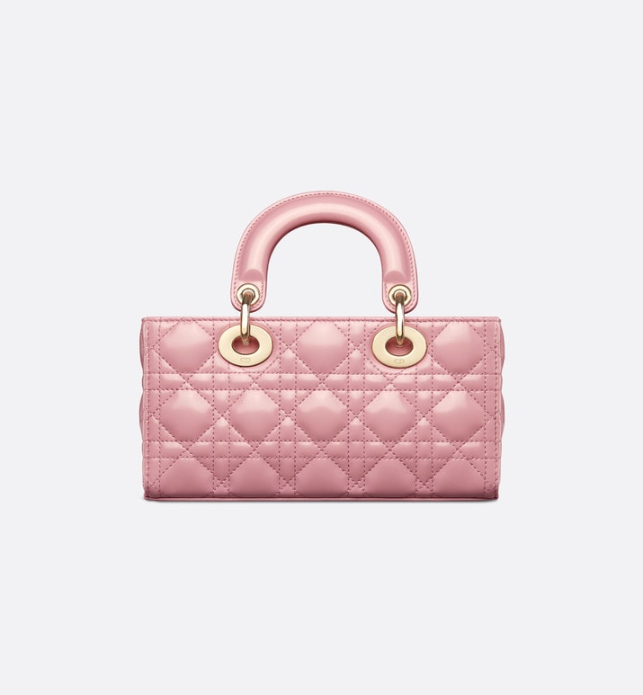 Small Lady D-Joy Bag • Melocoton Pink Glossy Iridescent Cannage Calfskin
