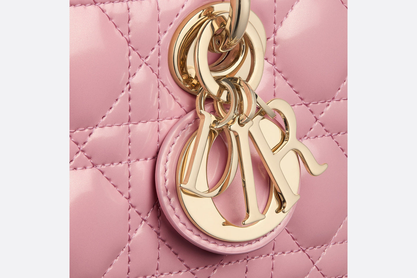 Small Lady D-Joy Bag • Melocoton Pink Glossy Iridescent Cannage Calfskin