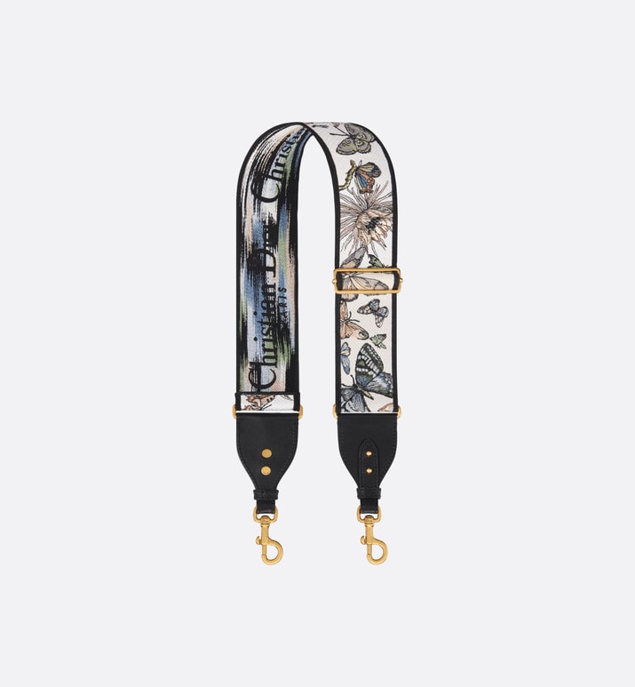 Adjustable Shoulder Strap with Ring • White Multicolor Toile de Jouy Mexico Embroidery