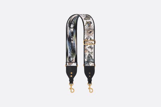 Adjustable Shoulder Strap with Ring • White Multicolor Toile de Jouy Mexico Embroidery