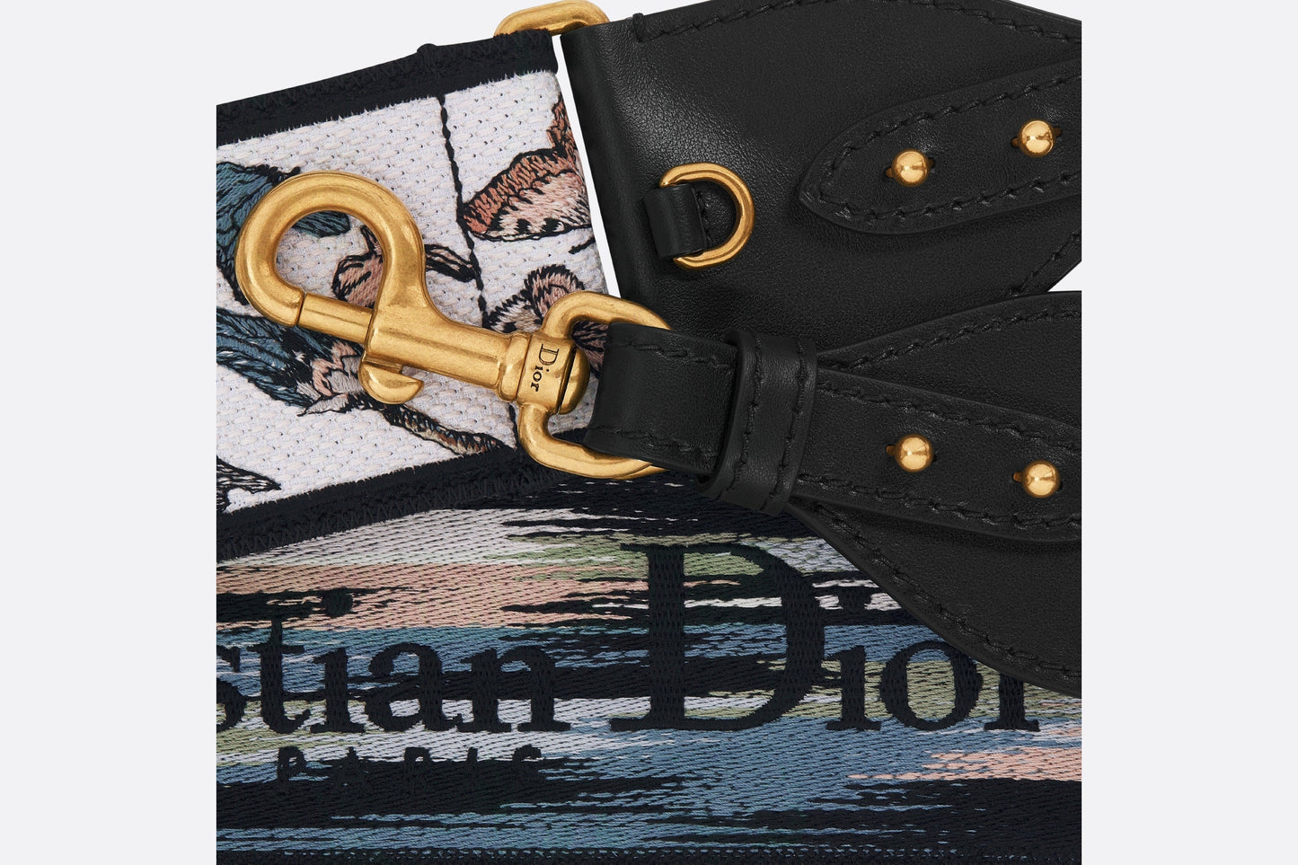 Adjustable Shoulder Strap with Ring • White Multicolor Toile de Jouy Mexico Embroidery