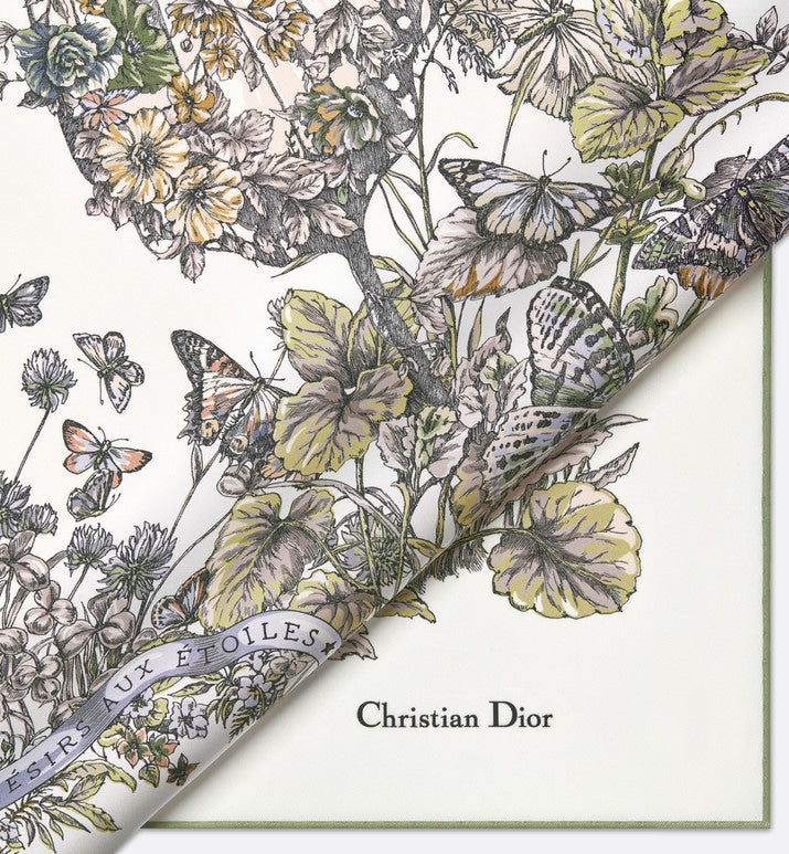 Butterfly Around the World 90 Square Scarf • Pastel Peyote Green Silk Twill