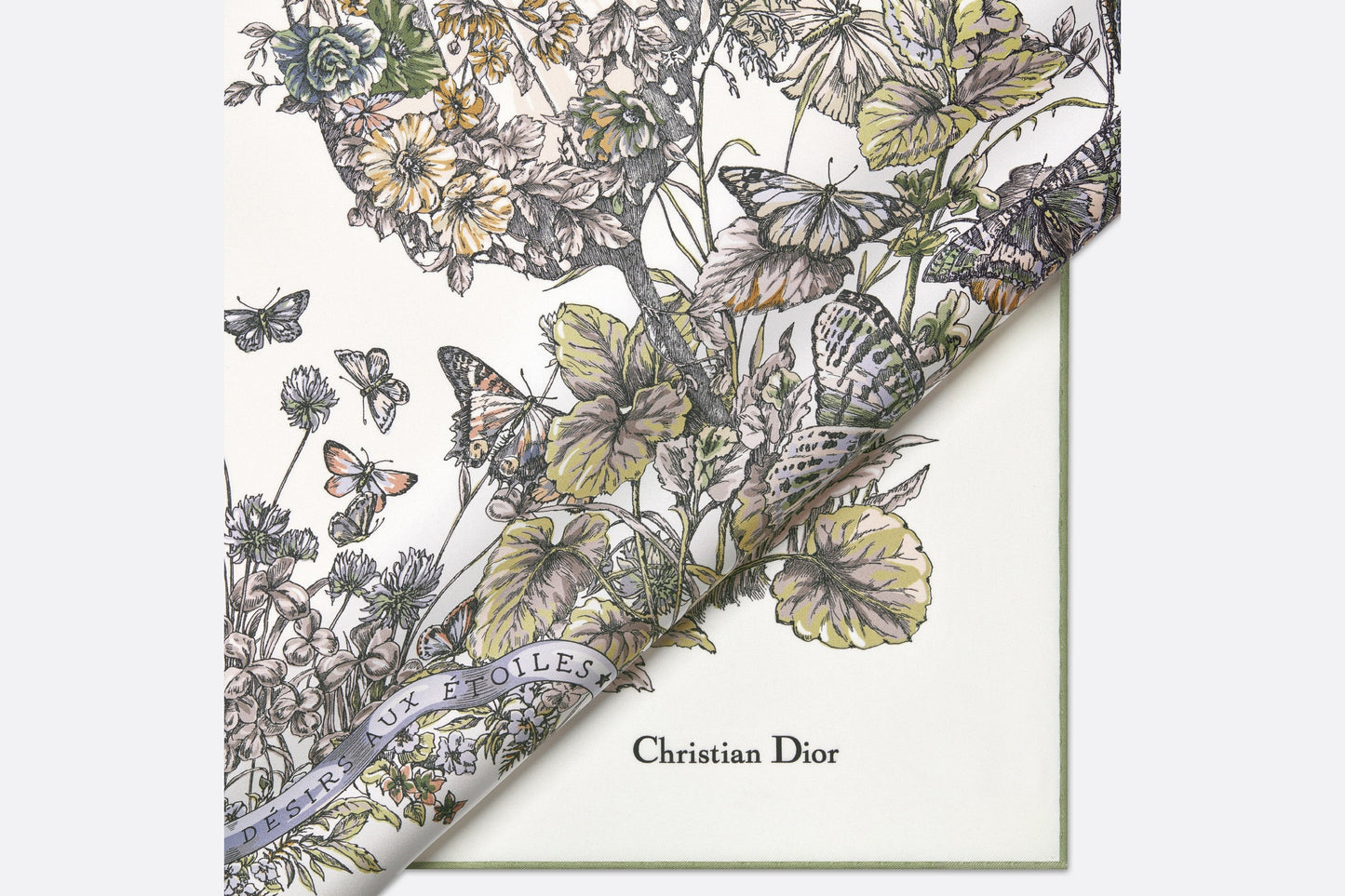 Butterfly Around the World 90 Square Scarf • Pastel Peyote Green Silk Twill