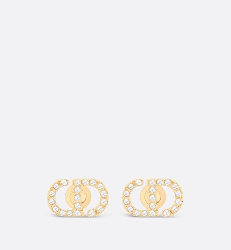 Petit CD Mini Stud Earrings • Gold-Finish Metal and Silver-Tone Crystals
