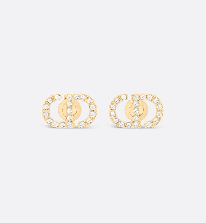 Petit CD Mini Stud Earrings • Gold-Finish Metal and Silver-Tone Crystals