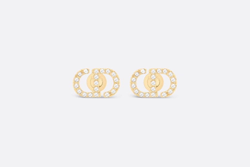 Petit CD Mini Stud Earrings • Gold-Finish Metal and Silver-Tone Crystals