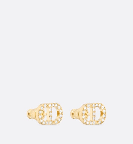 Petit CD Mini Stud Earrings • Gold-Finish Metal and Silver-Tone Crystals