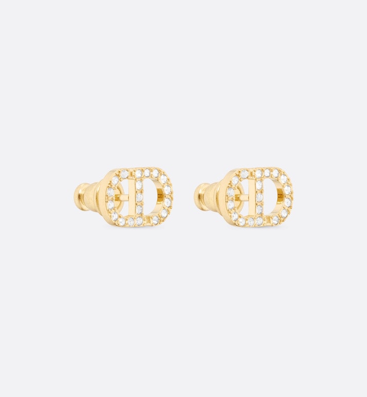 Petit CD Mini Stud Earrings • Gold-Finish Metal and Silver-Tone Crystals