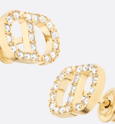 Petit CD Mini Stud Earrings • Gold-Finish Metal and Silver-Tone Crystals