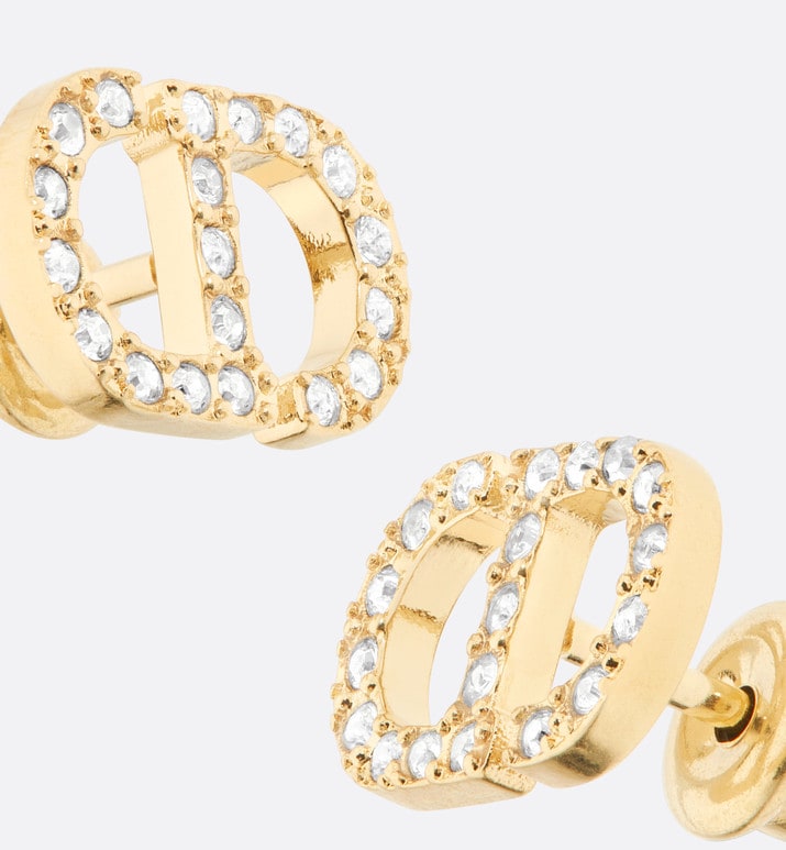 Petit CD Mini Stud Earrings • Gold-Finish Metal and Silver-Tone Crystals