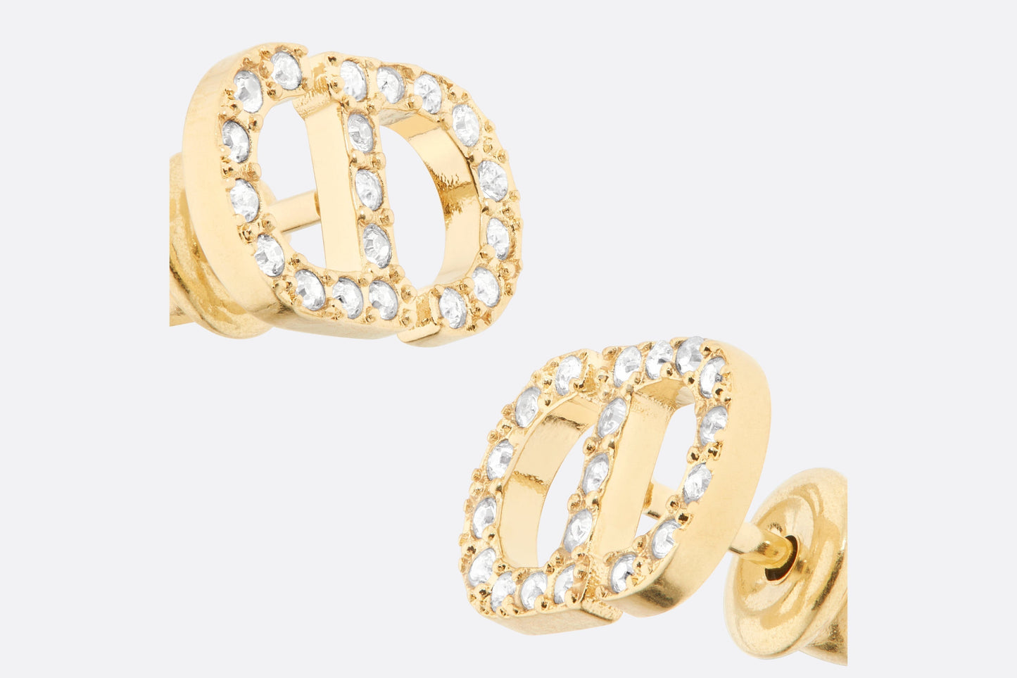 Petit CD Mini Stud Earrings • Gold-Finish Metal and Silver-Tone Crystals