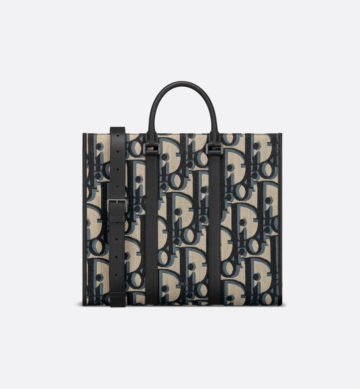East-West Tote Bag • Beige and Black Maxi Dior Oblique Jacquard