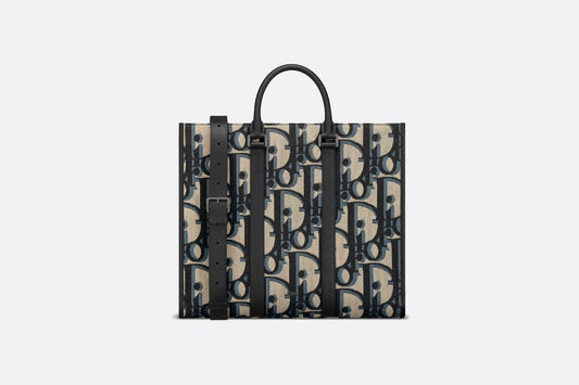East-West Tote Bag • Beige and Black Maxi Dior Oblique Jacquard