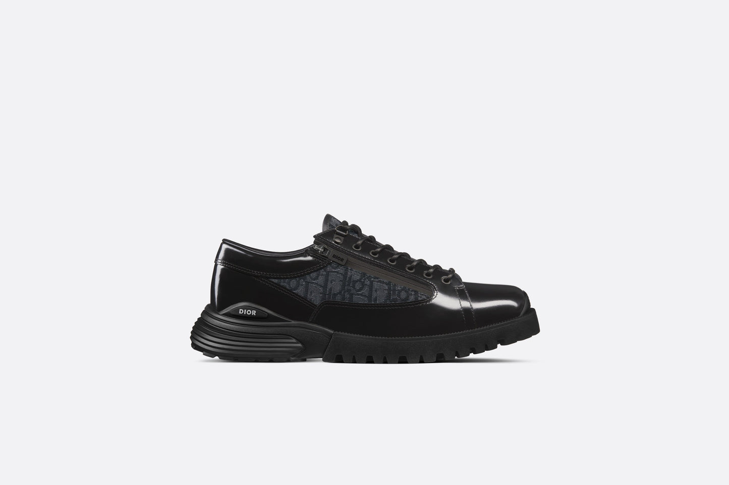 Dior Combat Derby Shoe • Black polished calfskin and Dior Oblique jacquard