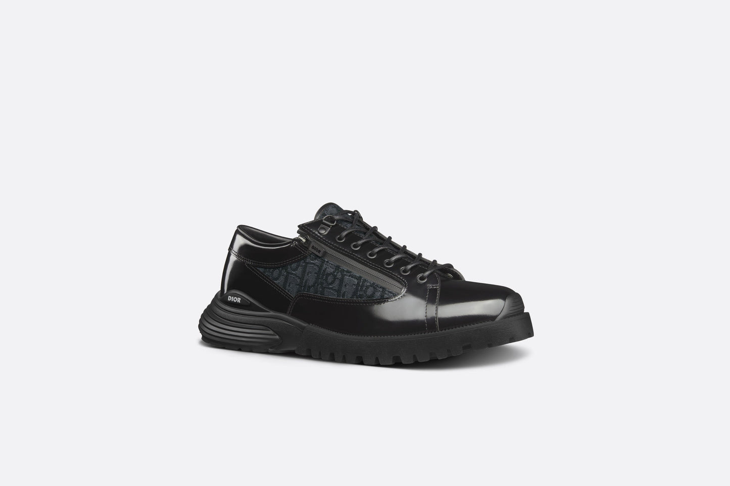 Dior Combat Derby Shoe • Black polished calfskin and Dior Oblique jacquard