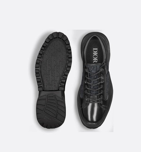 Dior Combat Derby Shoe • Black polished calfskin and Dior Oblique jacquard
