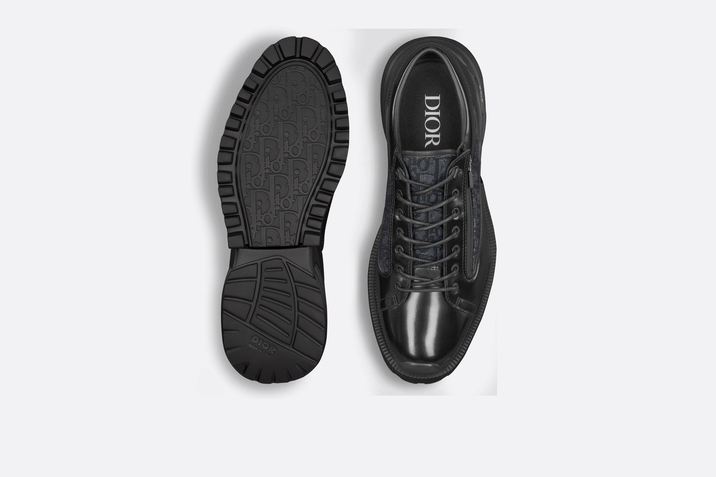 Dior Combat Derby Shoe • Black polished calfskin and Dior Oblique jacquard
