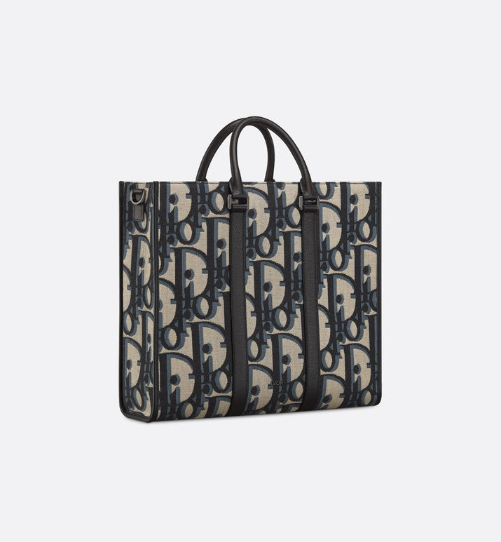 East-West Tote Bag • Beige and Black Maxi Dior Oblique Jacquard