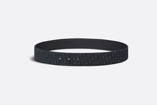 Reversible Belt Strap • Black Micro Dior Oblique Jacquard and Black Grained Calfskin, 35 MM