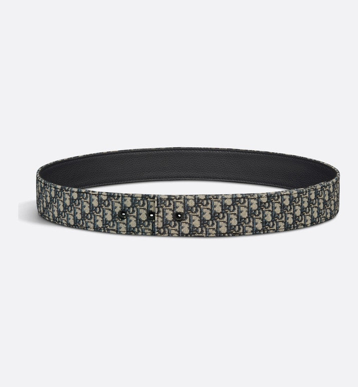 Reversible Belt Strap • Beige and Black Micro Dior Oblique Jacquard and Black Grained Calfskin, 35 MM