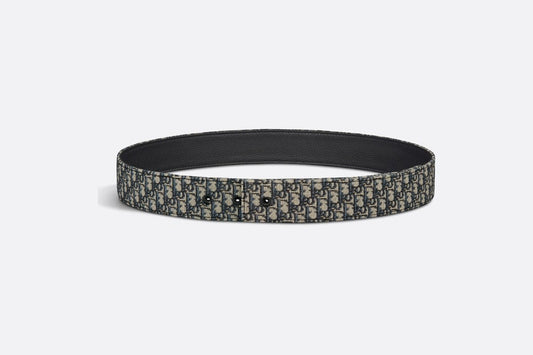 Reversible Belt Strap • Beige and Black Micro Dior Oblique Jacquard and Black Grained Calfskin, 35 MM