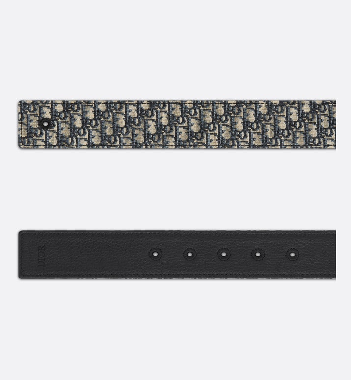 Reversible Belt Strap • Beige and Black Micro Dior Oblique Jacquard and Black Grained Calfskin, 35 MM