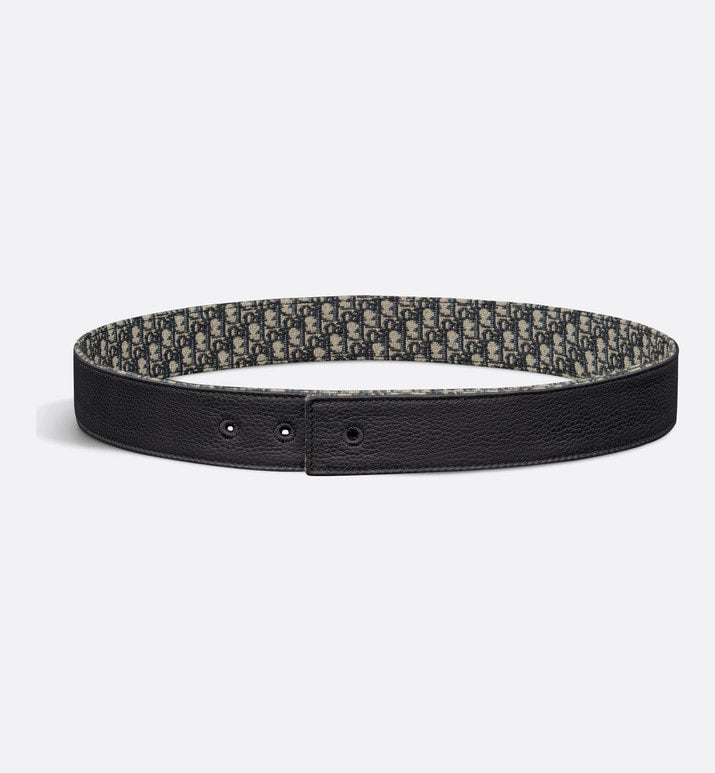 Reversible Belt Strap • Beige and Black Micro Dior Oblique Jacquard and Black Grained Calfskin, 35 MM