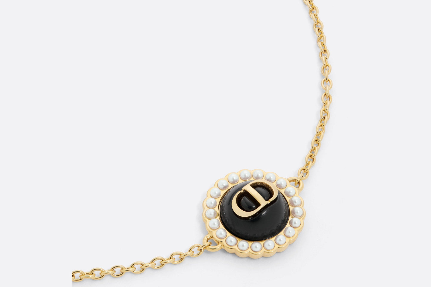 Petit CD Bracelet • Gold-Finish Metal with White Resin Pearls and Black Glass