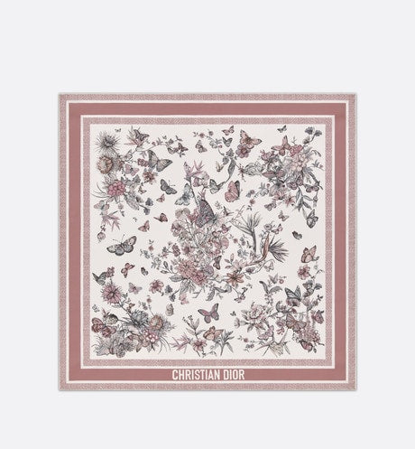 Toile de Jouy Mexico 90 Square Scarf • White and Pastel Pink Silk Twill