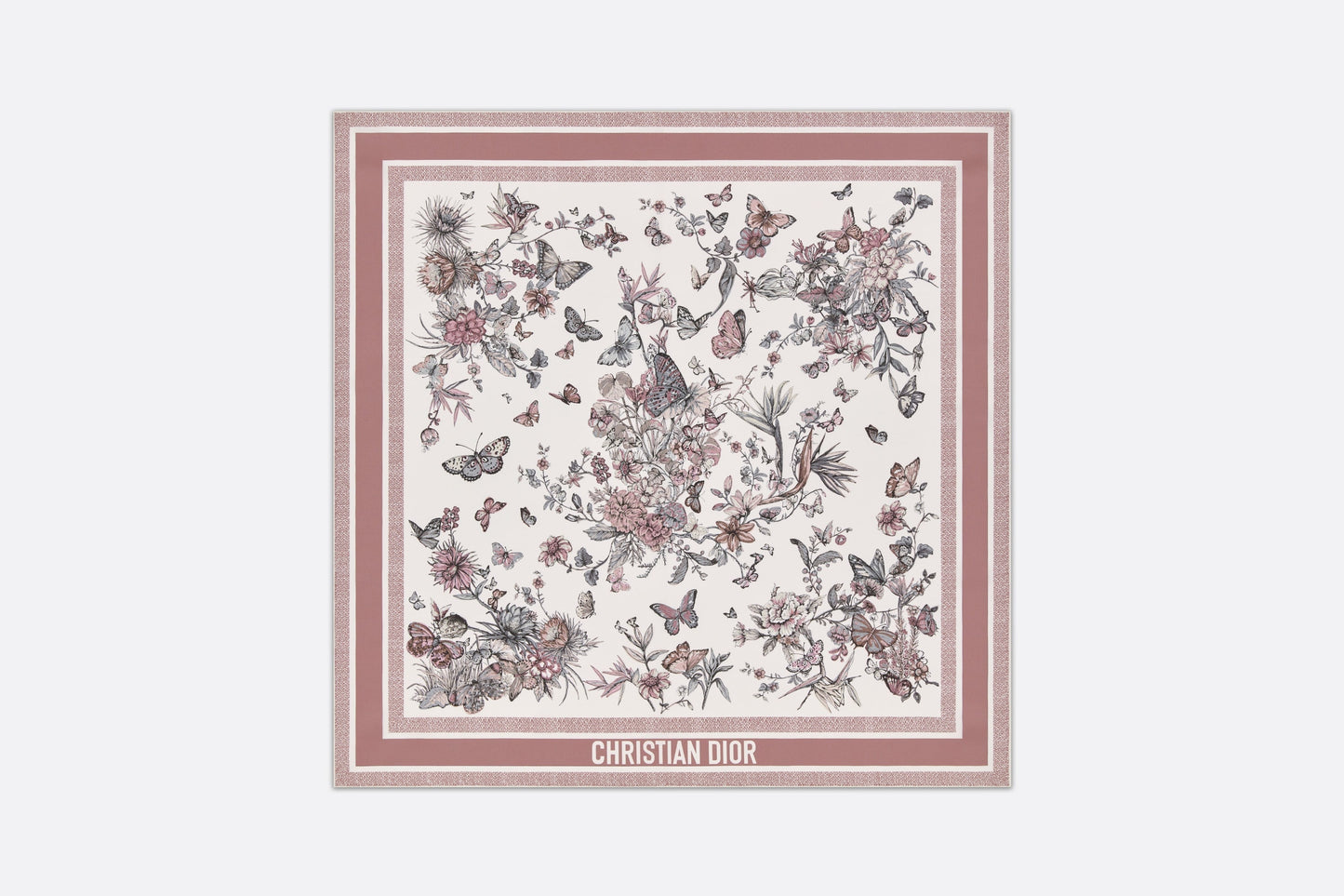 Toile de Jouy Mexico 90 Square Scarf • White and Pastel Pink Silk Twill