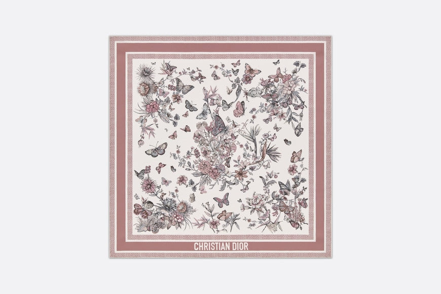 Toile de Jouy Mexico 90 Square Scarf • White and Pastel Pink Silk Twill