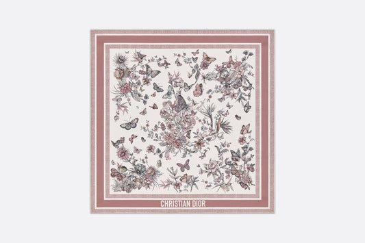 Toile de Jouy Mexico 90 Square Scarf • White and Pastel Pink Silk Twill