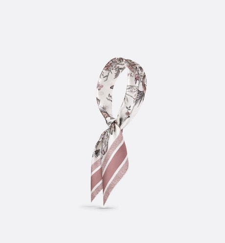 Toile de Jouy Mexico 90 Square Scarf • White and Pastel Pink Silk Twill