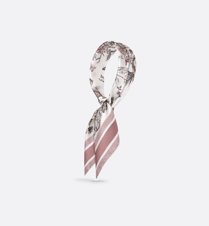 Toile de Jouy Mexico 90 Square Scarf • White and Pastel Pink Silk Twill