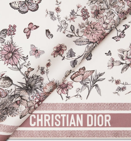 Toile de Jouy Mexico 90 Square Scarf • White and Pastel Pink Silk Twill