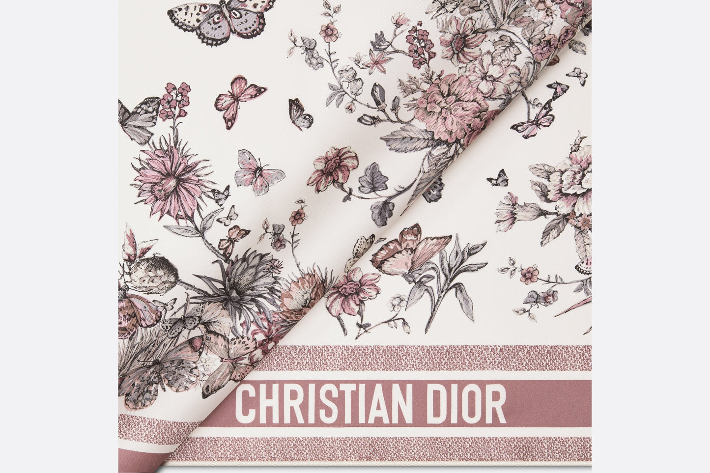 Toile de Jouy Mexico 90 Square Scarf • White and Pastel Pink Silk Twill