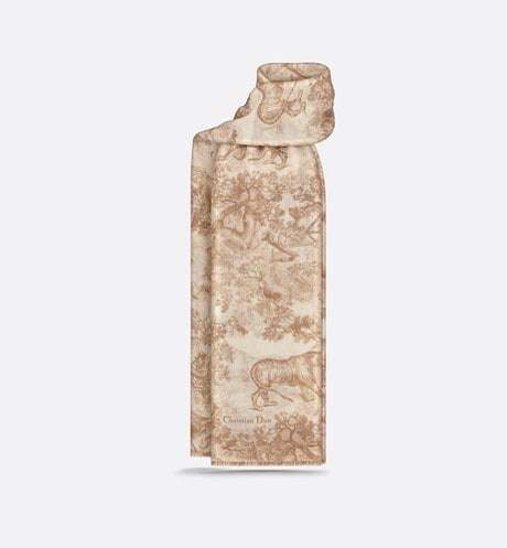 Toile de Jouy Sauvage Stole • Ivory and Beige Cashmere