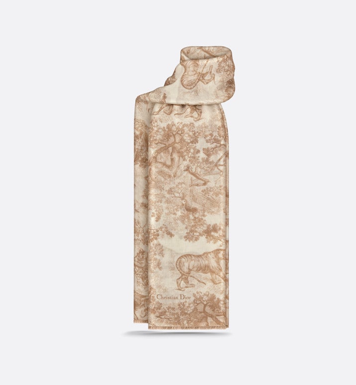 Toile de Jouy Sauvage Stole • Ivory and Beige Cashmere
