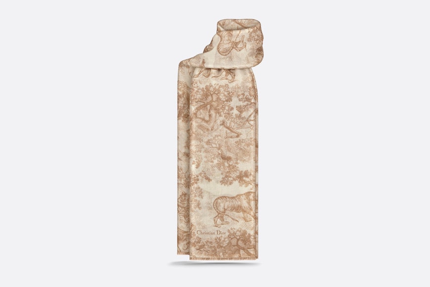 Toile de Jouy Sauvage Stole • Ivory and Beige Cashmere