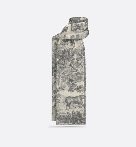 Toile de Jouy Sauvage Stole • Ivory and Gray Cashmere