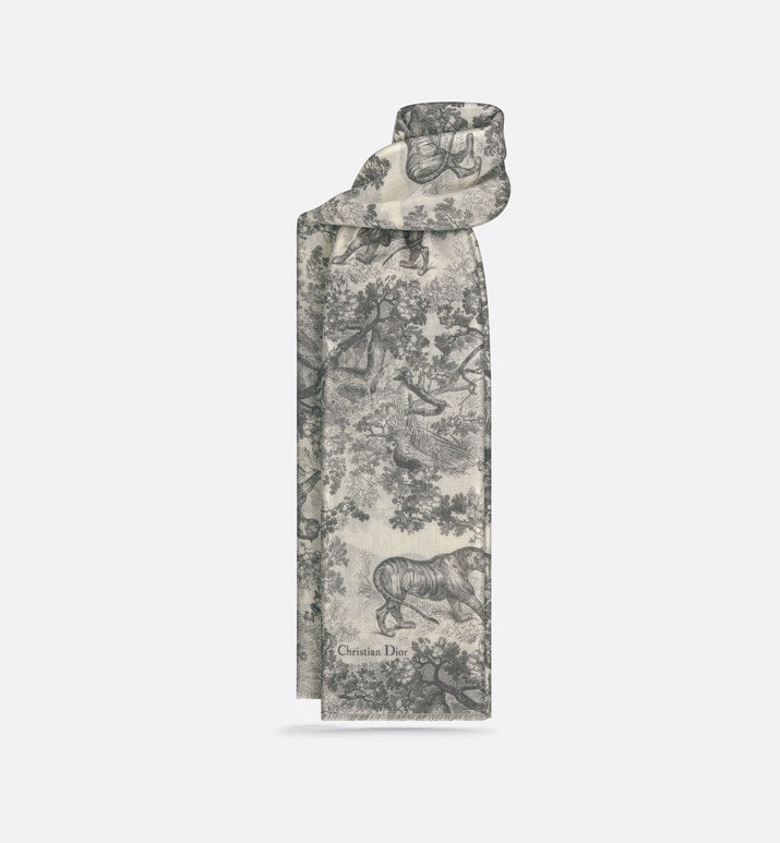 Toile de Jouy Sauvage Stole • Ivory and Gray Cashmere