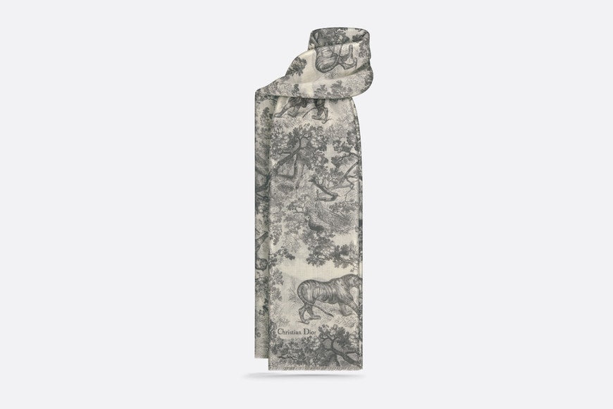 Toile de Jouy Sauvage Stole • Ivory and Gray Cashmere