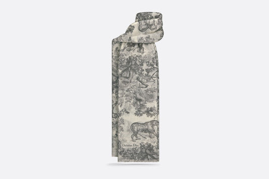 Toile de Jouy Sauvage Stole • Ivory and Gray Cashmere