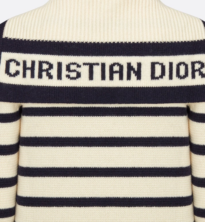 Dior Marinière Cardigan • Navy Blue and Ecru Virgin Wool and Cashmere Knit with D-Stripes Motif